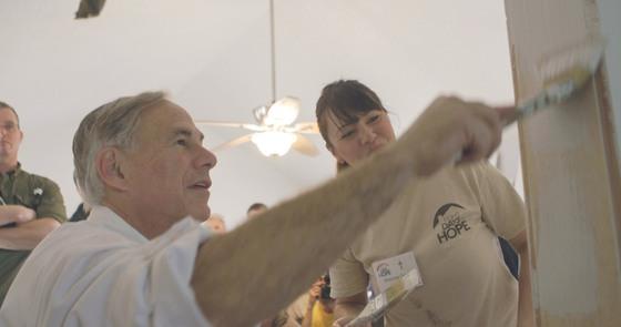 Governor Abbott Visits Homes Being Rebuilt After Hurricane Harvey In Dickinson, Texas