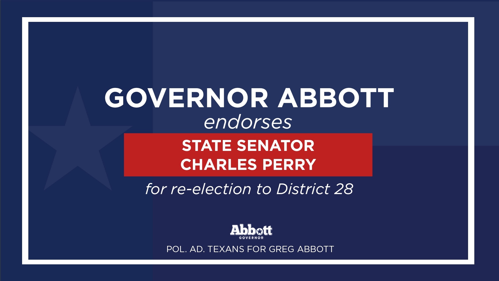 Governor Abbott Endorses Senator Charles Perry For Re-Election
