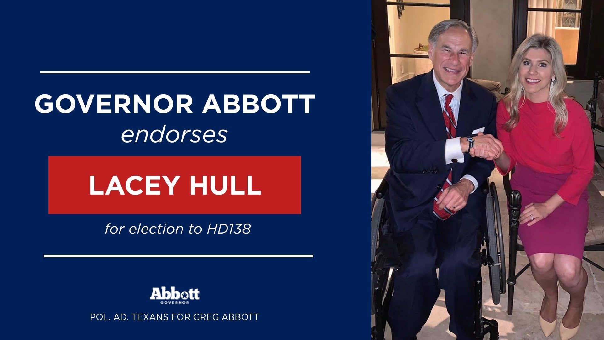 Governor Abbott Endorses Lacey Hull For State Representative Of House District 138