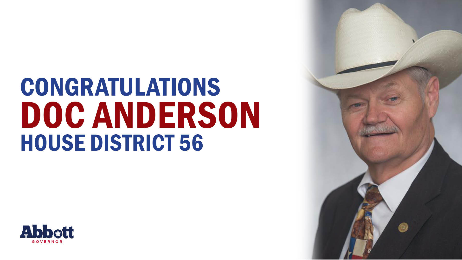 Governor Abbott Issues Congratulatory Statement For Representative Doc Anderson’s Re-Election