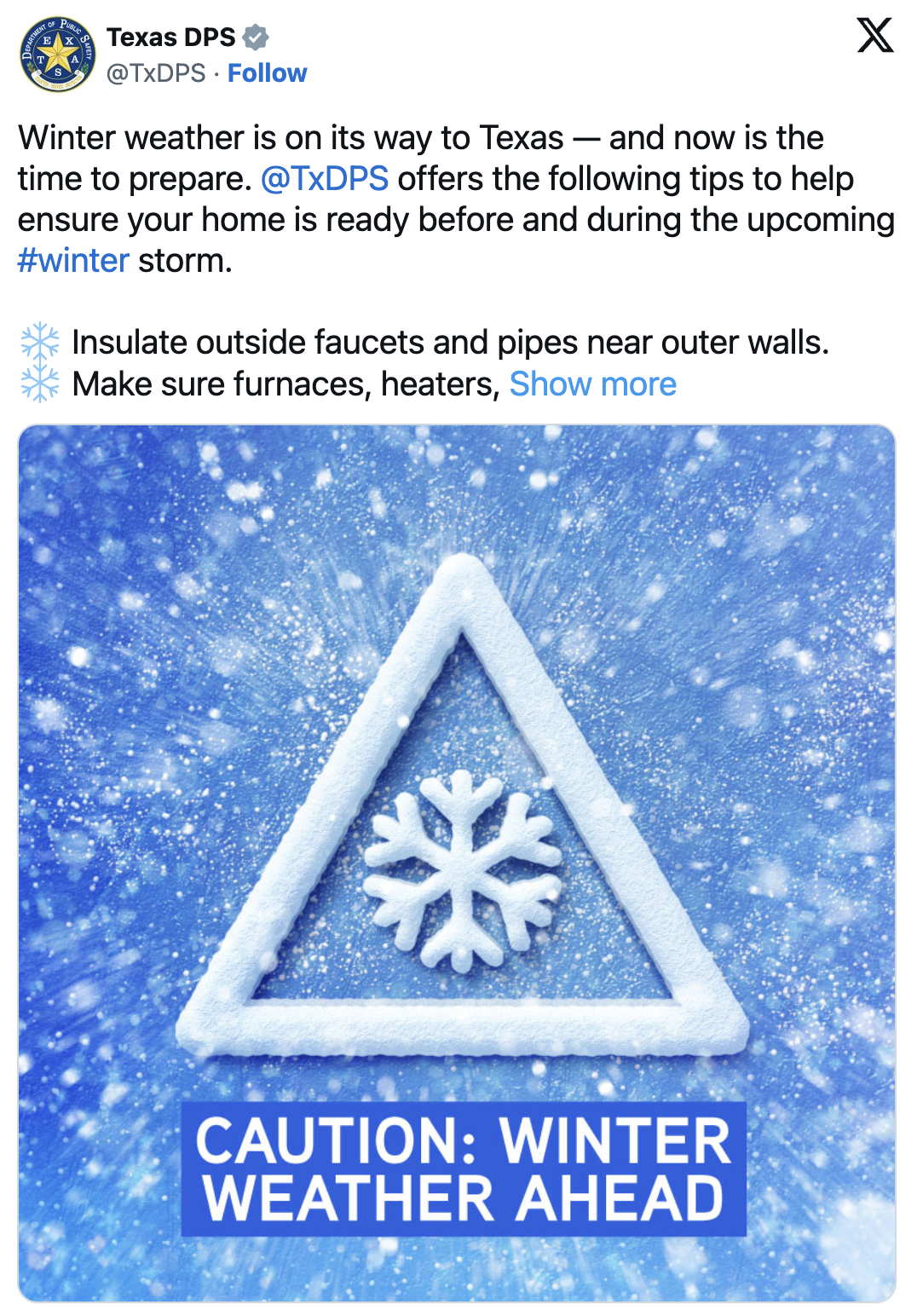 Texas DPS Advisory X Post