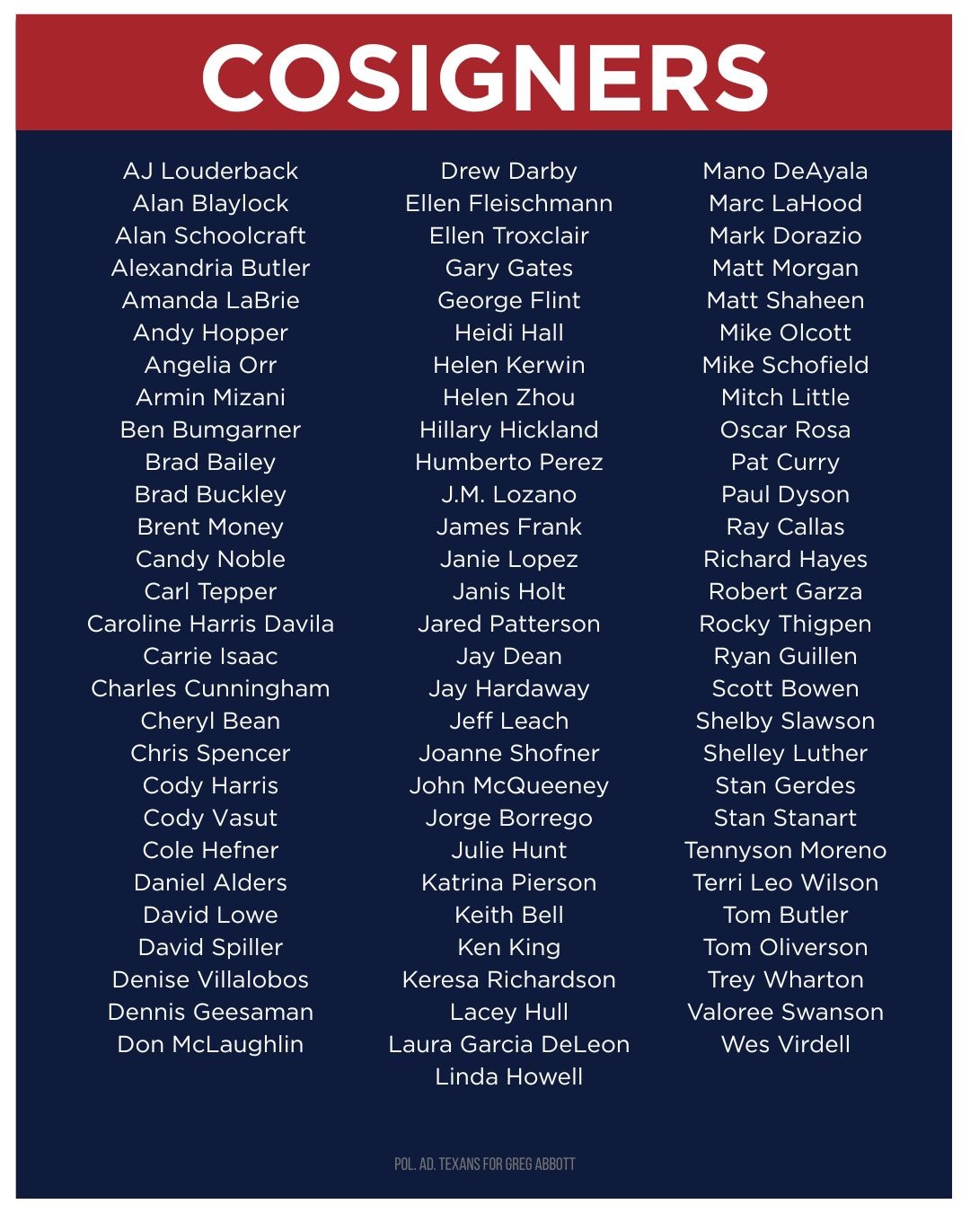 Texas Property Tax Plan Cosigners